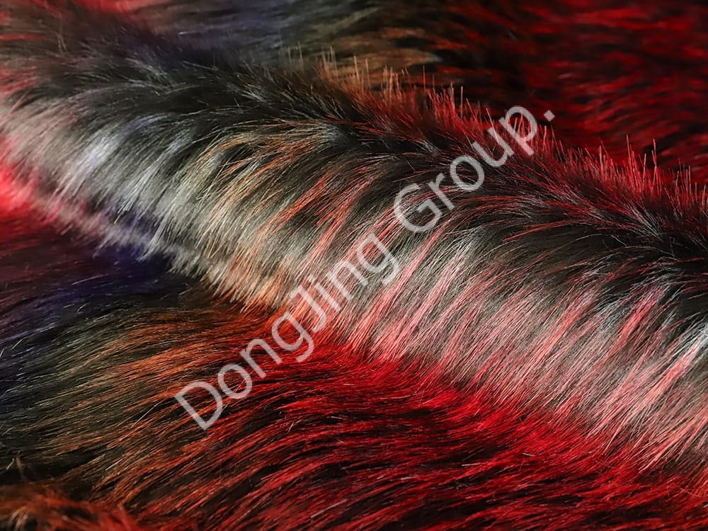 9W1392-Lông gấu trúc màu đen và đỏ faux fur fabric